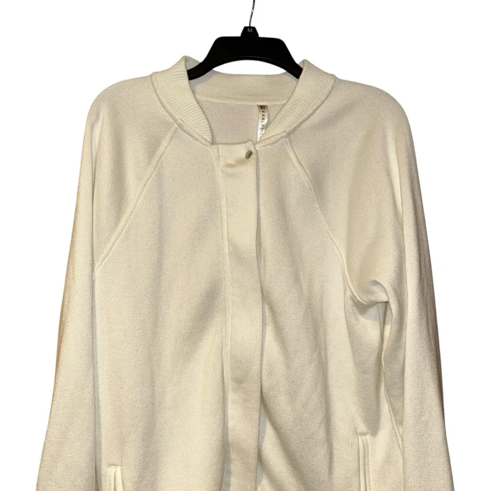 Fabletics Womens White Lounge Knit Bomber Jacket Shacket XXL Soft Athleisure‎